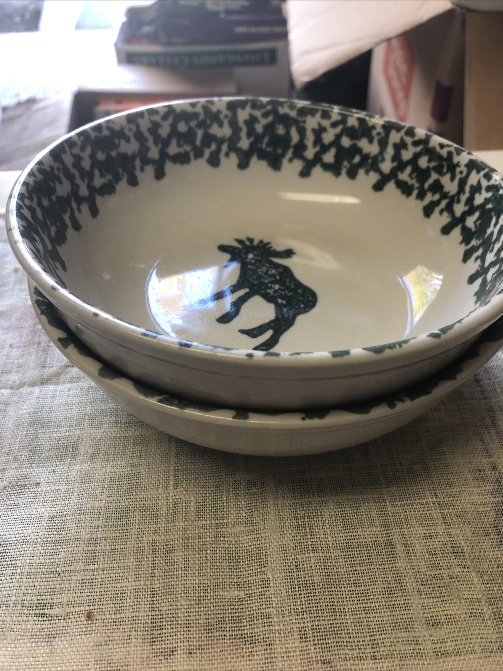 Lot Of 2 FOLK CRAFT Moose Country Bowls 6.5”x2”2