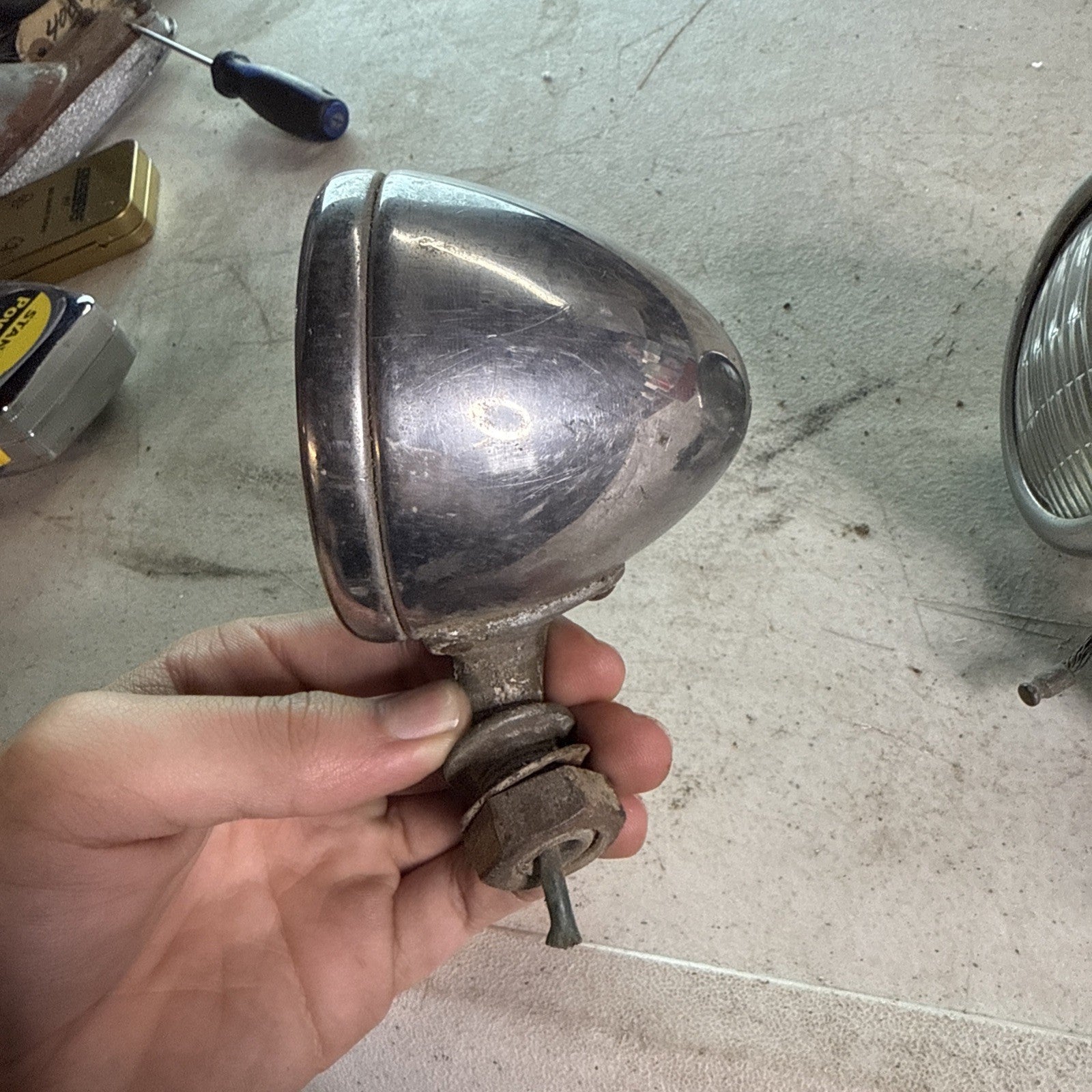 Small Chrome Fender Light 1930's Bolt On One Missing Lens3