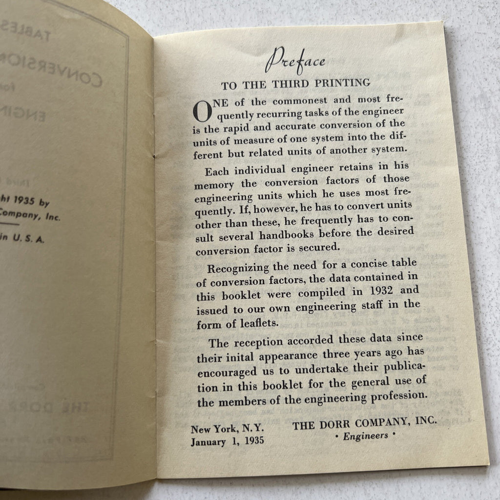 1935 Tables of Conversion Factors For Engineers Dorr Company Antique Booklet 3
