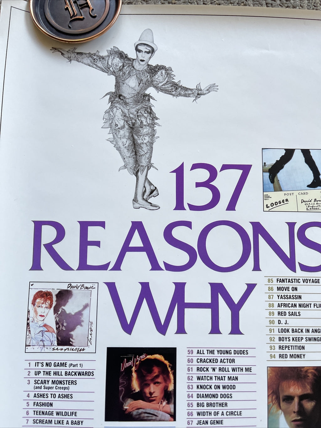 #7 1980 David Bowie Original Record Store Promo Poster 137 Reasons Why 27x17”3