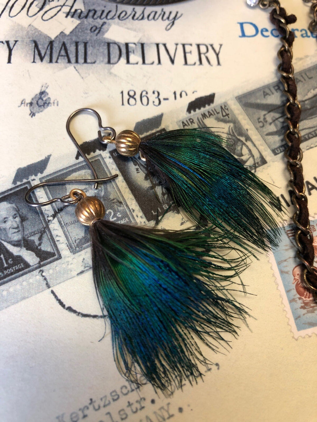 bronze Cuff Bracelet, Leather Choker, And Peacock Earring2