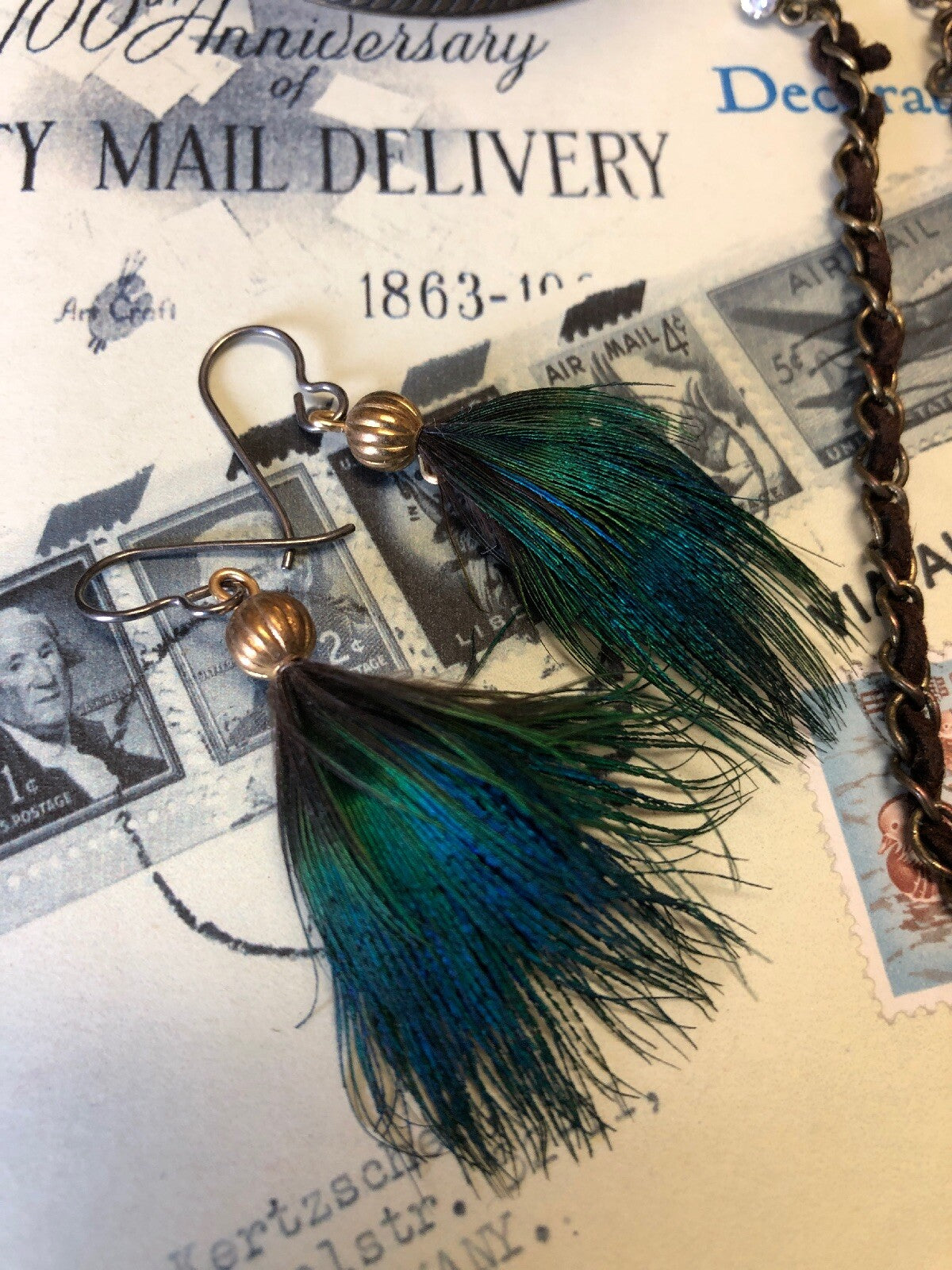 bronze Cuff Bracelet, Leather Choker, And Peacock Earring2