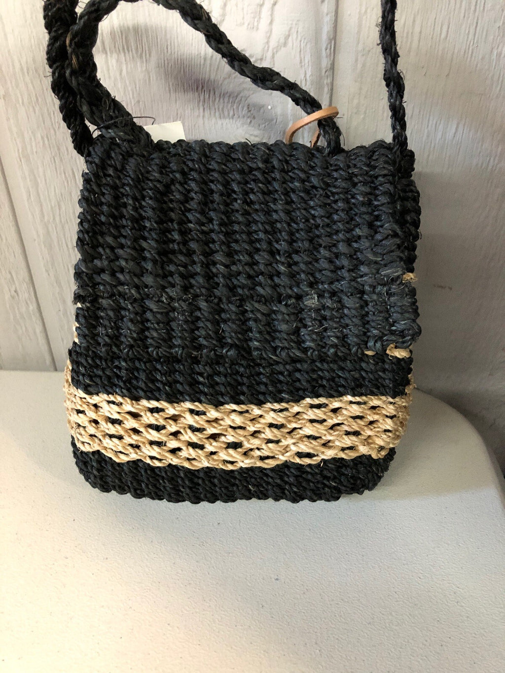 Wicker Natural Black Leather Satchel Shoulder Bag1