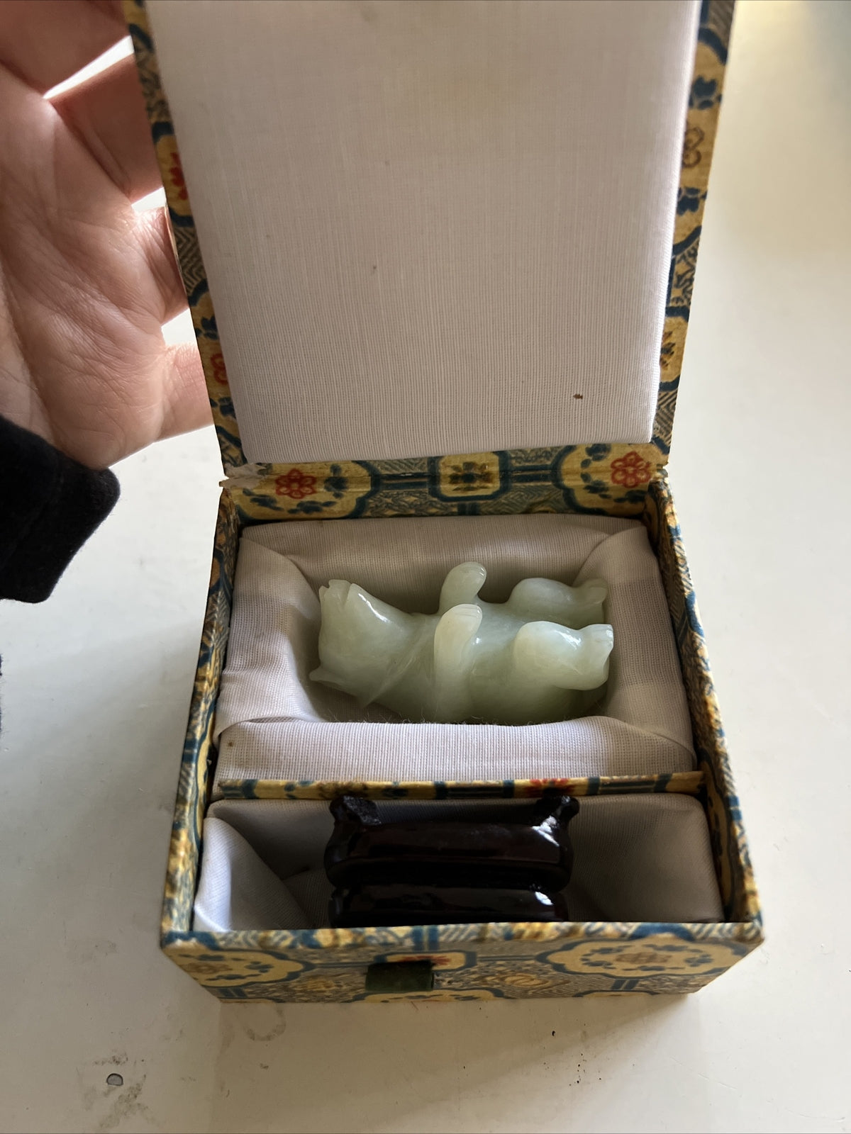 Vintage Carved Stone Bear Spirit Animal Mini Figure With Stand And Box2