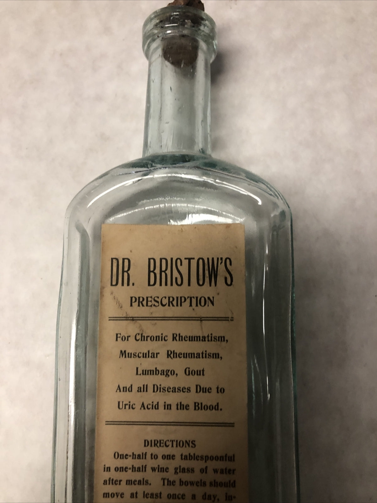 Rare Antique Medicine Bottle Dr. Bristow’s Prescription Glass Bottle W/ Cork Lid2
