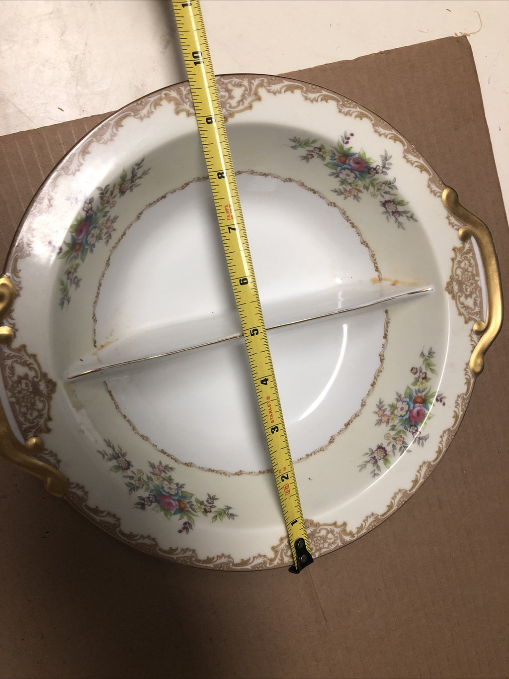 Vintage Meitro China Round Divided Vegetable Bowl Japan Flower Design 10.5”7