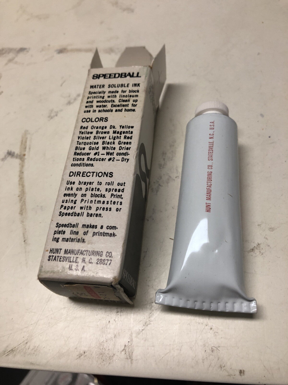 Vintage Made in USA NEW Speedball Block Printing INK Oil Base WHITE  Metal Tube4