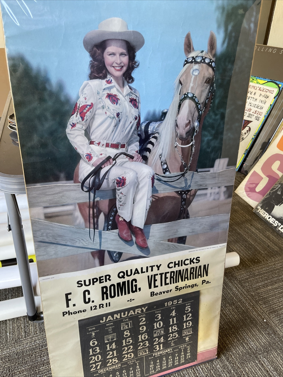 Rare VTG Beaver  Springs Pa Farm Chicks Palomino 1952 Calendar3