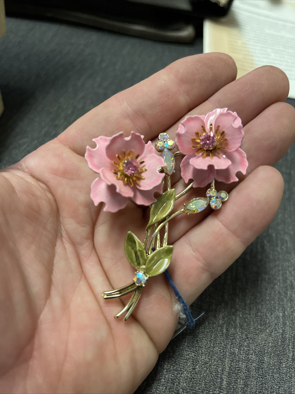 Signed Coro Huge Enamel Flower Brooch Ping Gold0