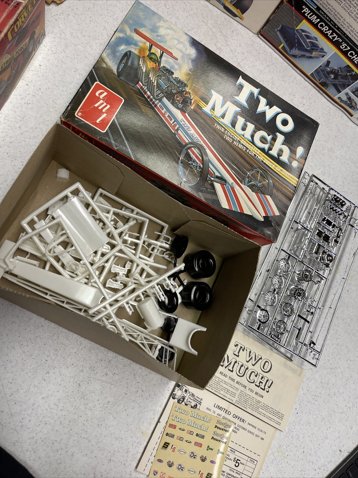 Original 1973 AMT T400 TWO MUCH DRAGSTER model kit Complete Unbuilt0
