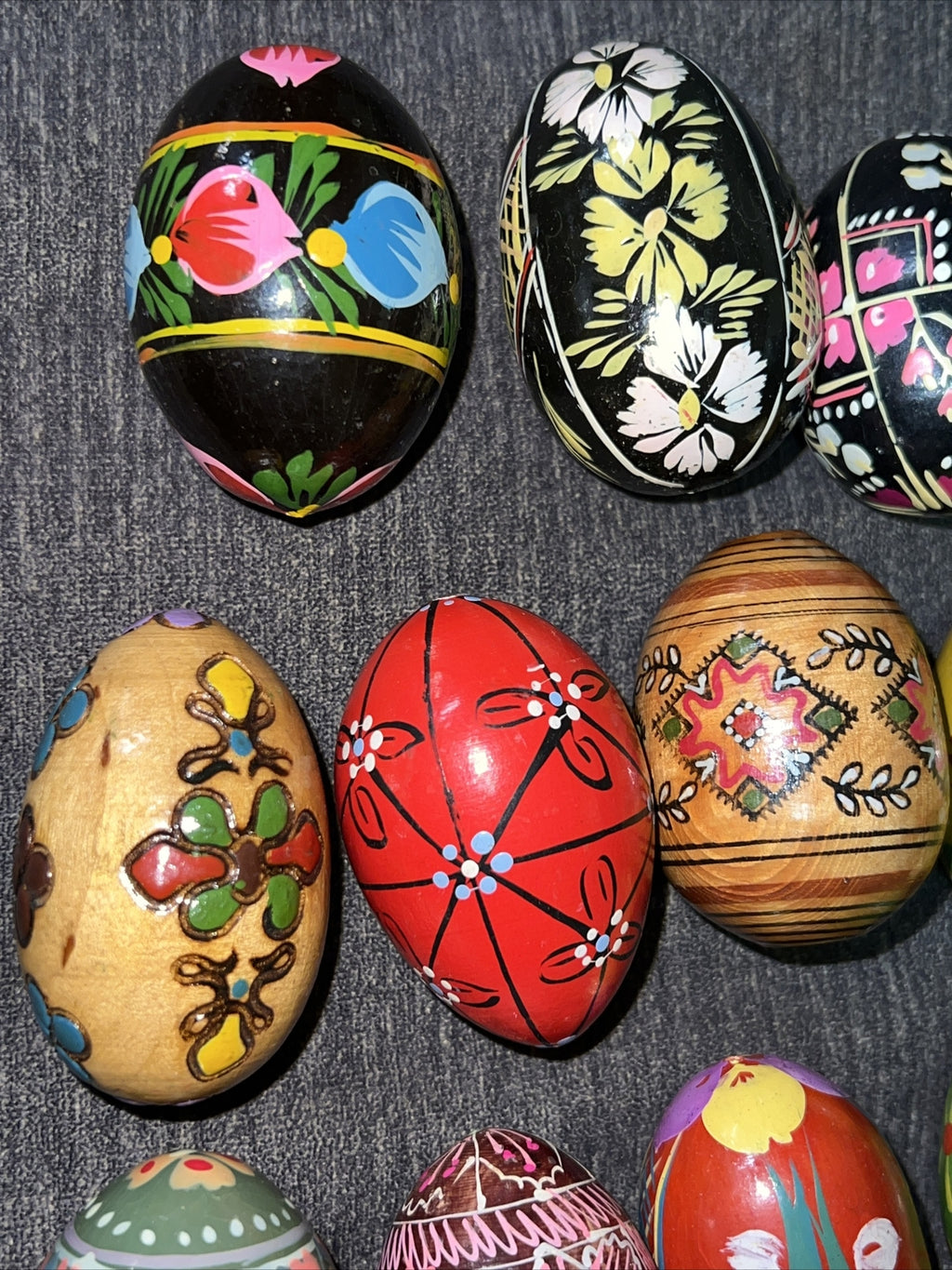 14 Vtg Beautiful UKRAINE Hand Made Pysanky Easter Eggs, Painted Pysanka Wood Art2