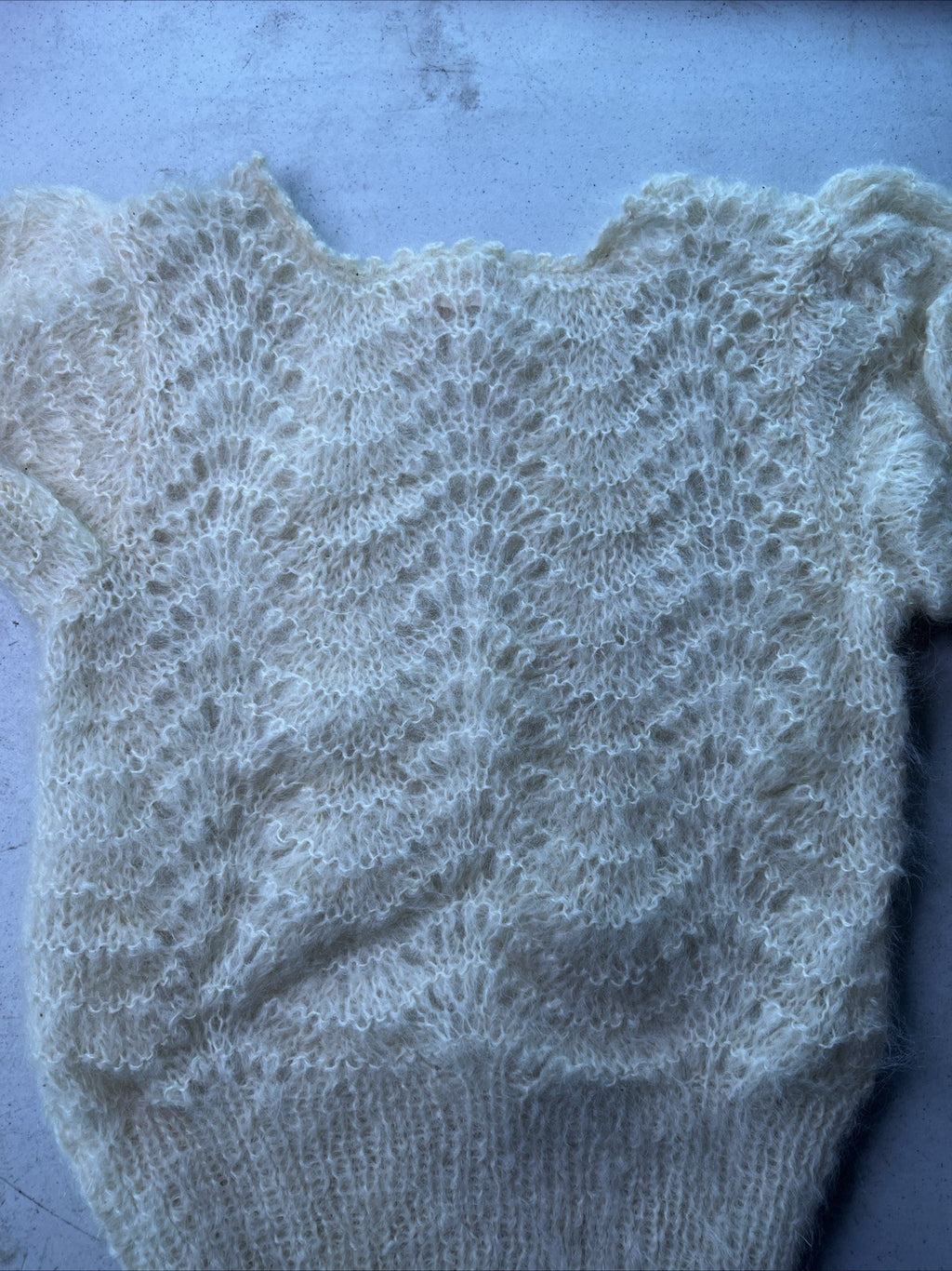 Vintage Crocheted  Sweater By Sally Car With Faux Fur Trim Made In England6
