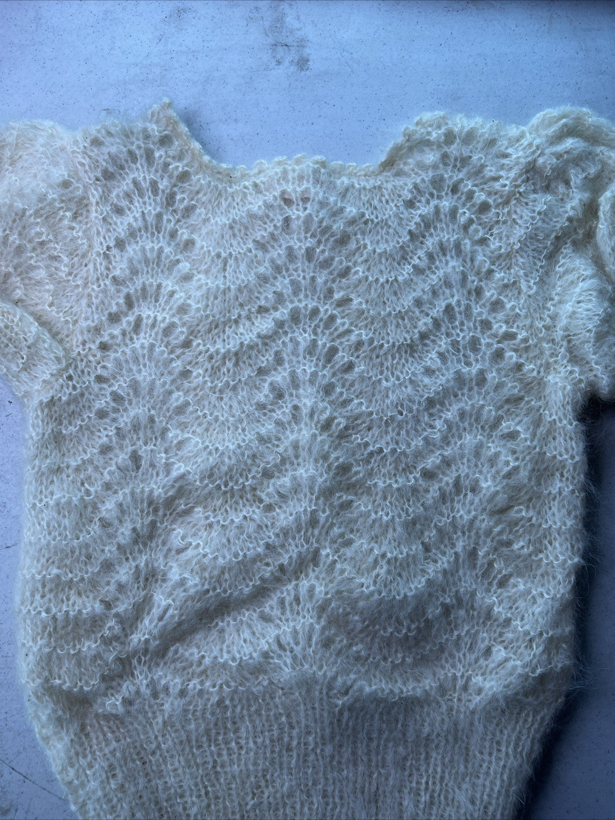 Vintage Crocheted  Sweater By Sally Car With Faux Fur Trim Made In England6