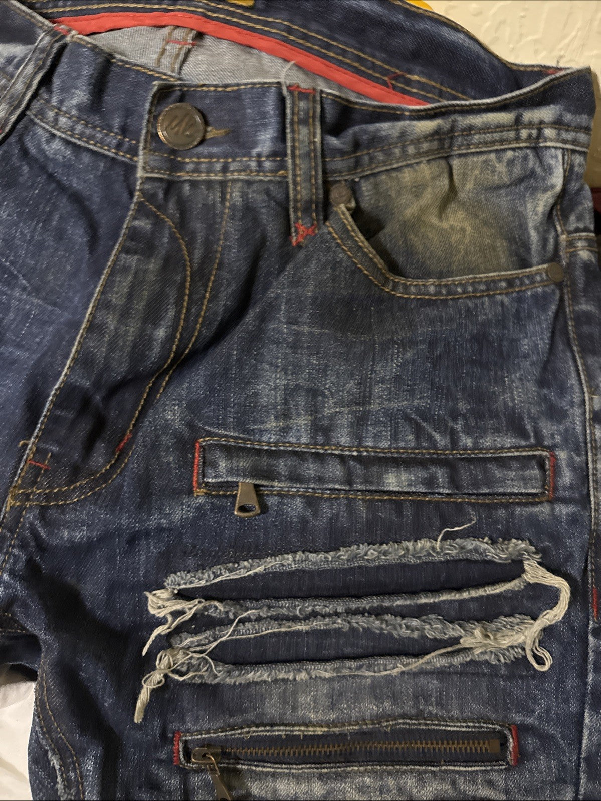 MAKOBI Jeans Mens 32x32  Blue Straight Distressed Light Wash Denim Street Pants4