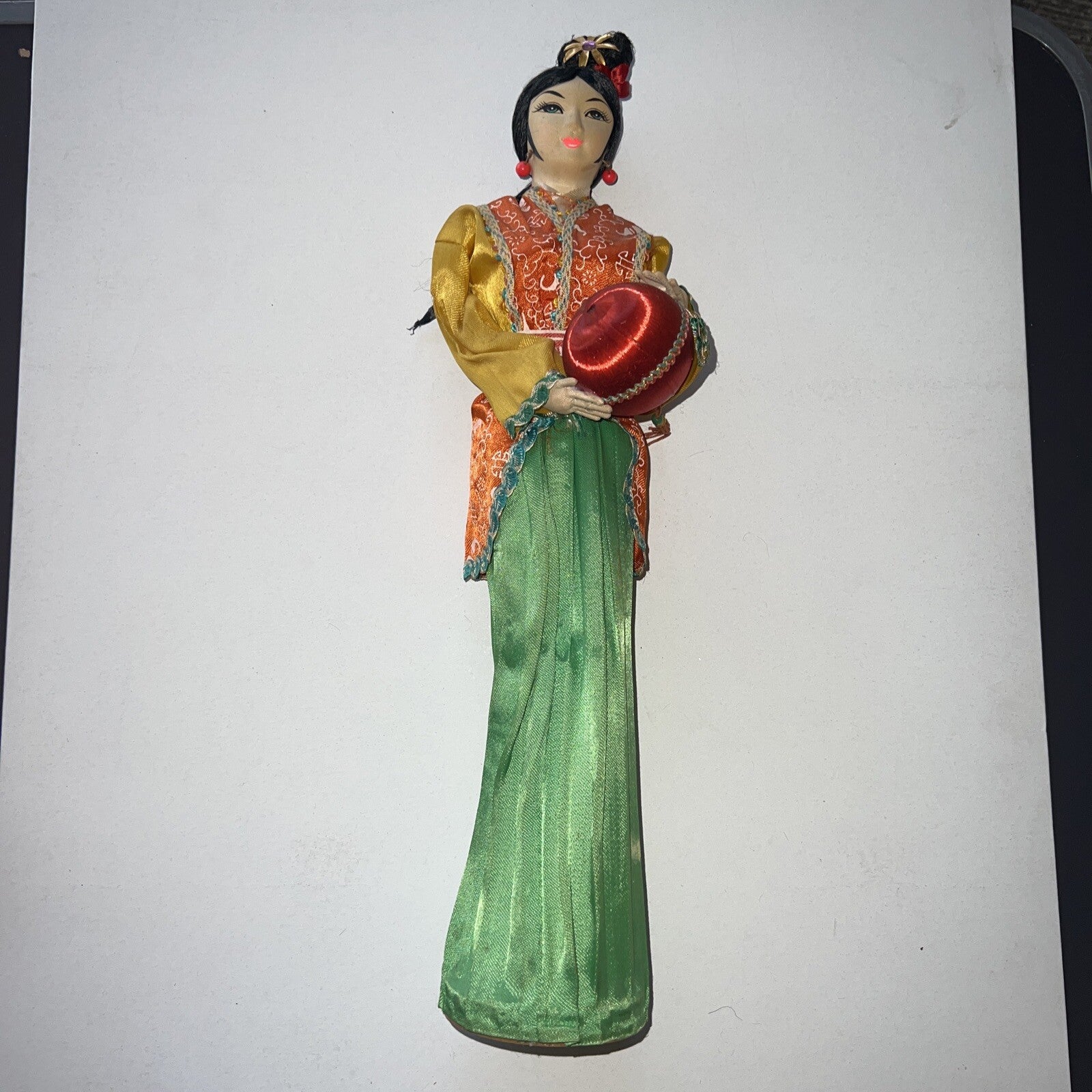 Lot of 3 Beautiful Antique Asian Folk Art Standing Dolls Handmade 16”,12”,7”7