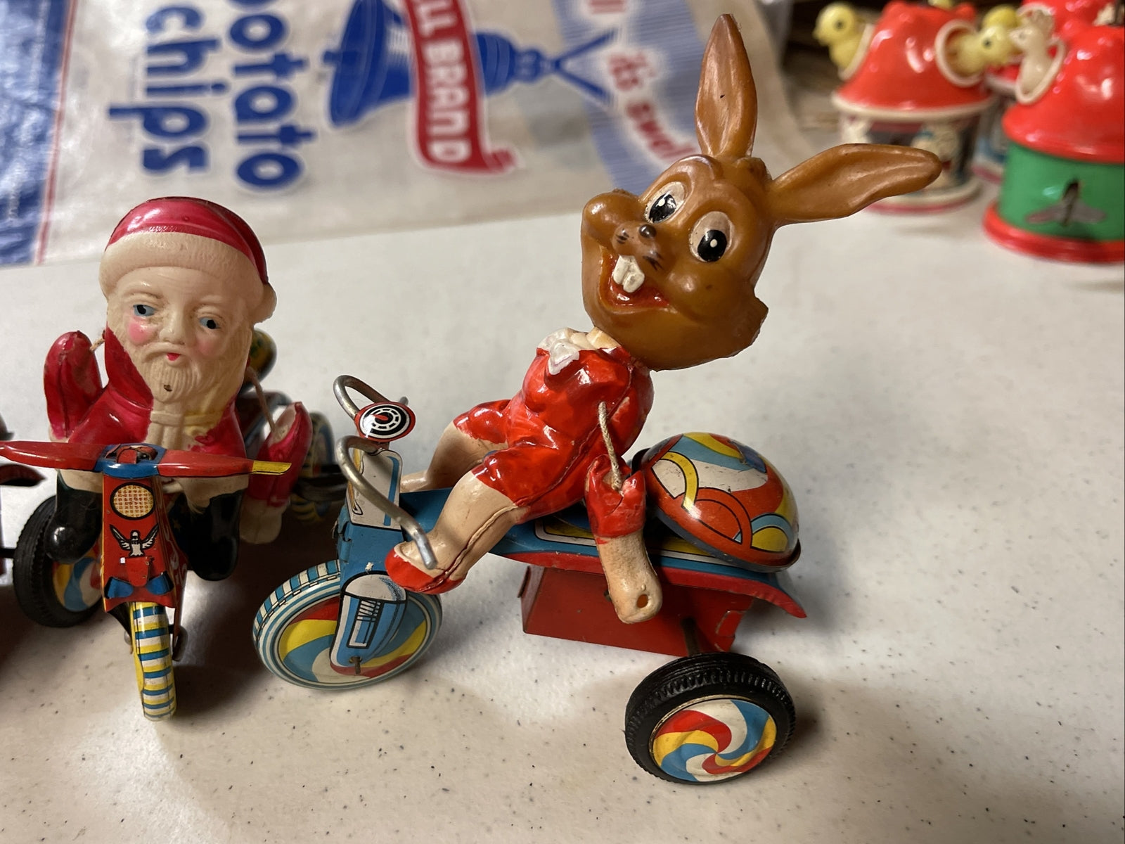 Vintage Tin Toy Lot Of 4  1960s Kanto Litho Wind Up  Rabbit Santa1