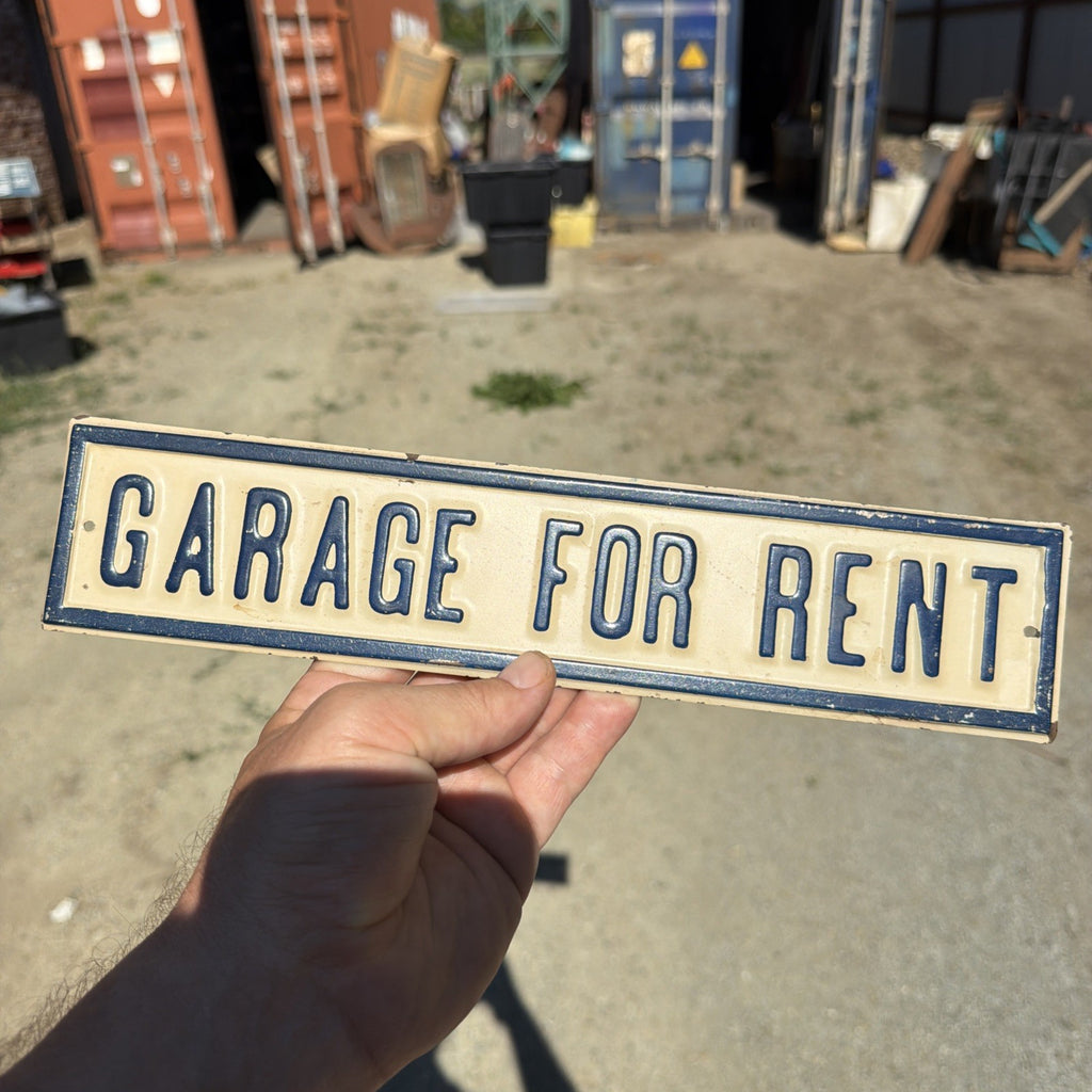 Vintage Metal Garage For Rent Sign Embossed Door Sign 12 x 2.50