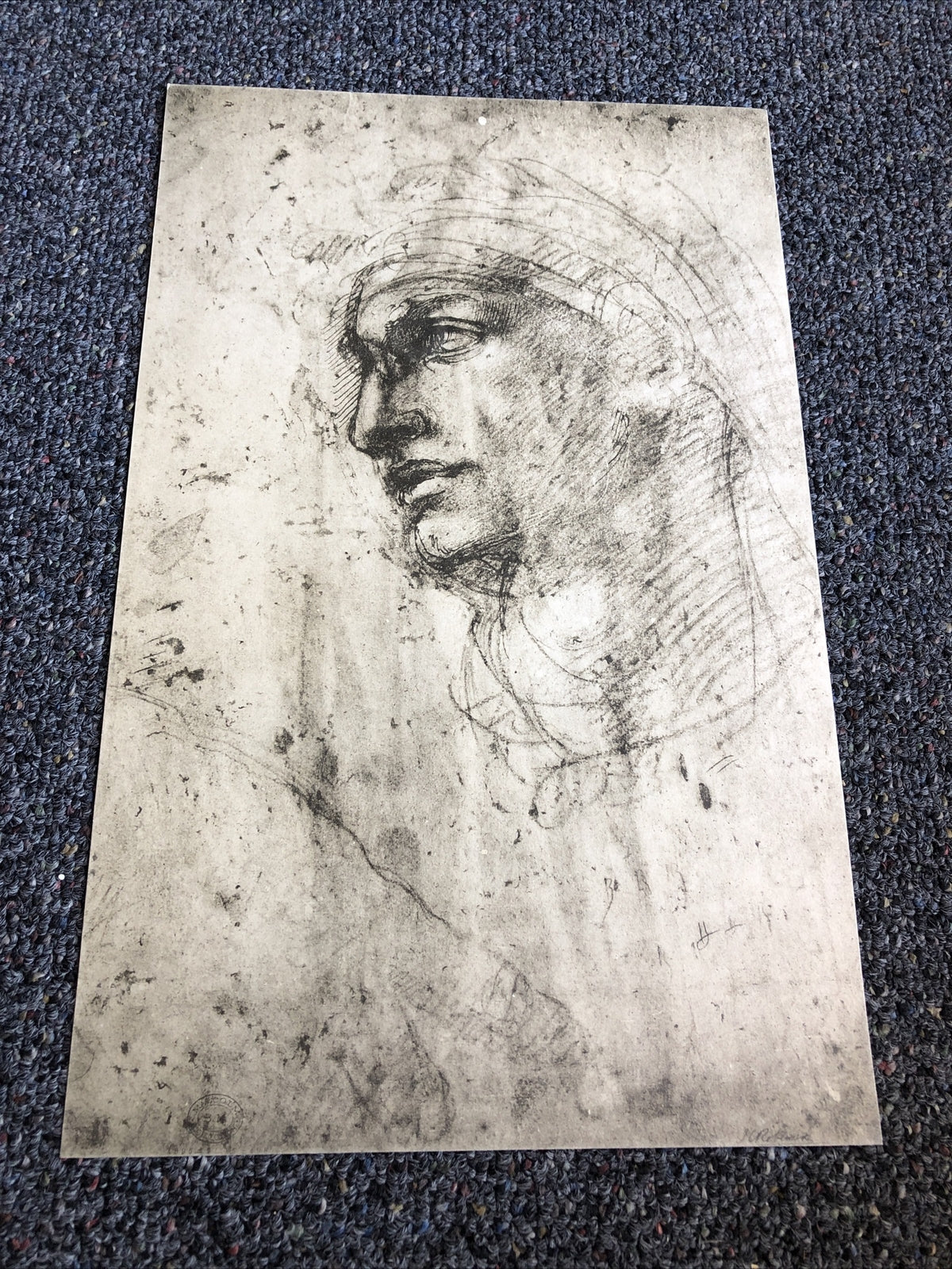 Italian print - MICHELANGELO'  "TESTA DI UNA SIBILLA” Londra, British Museum1