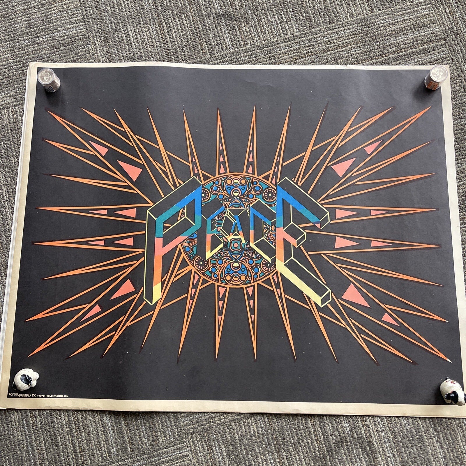 #198 1976 Vintage Peace Love Freedom Hippie Headshop Blacklight Poster 23” X 29”0