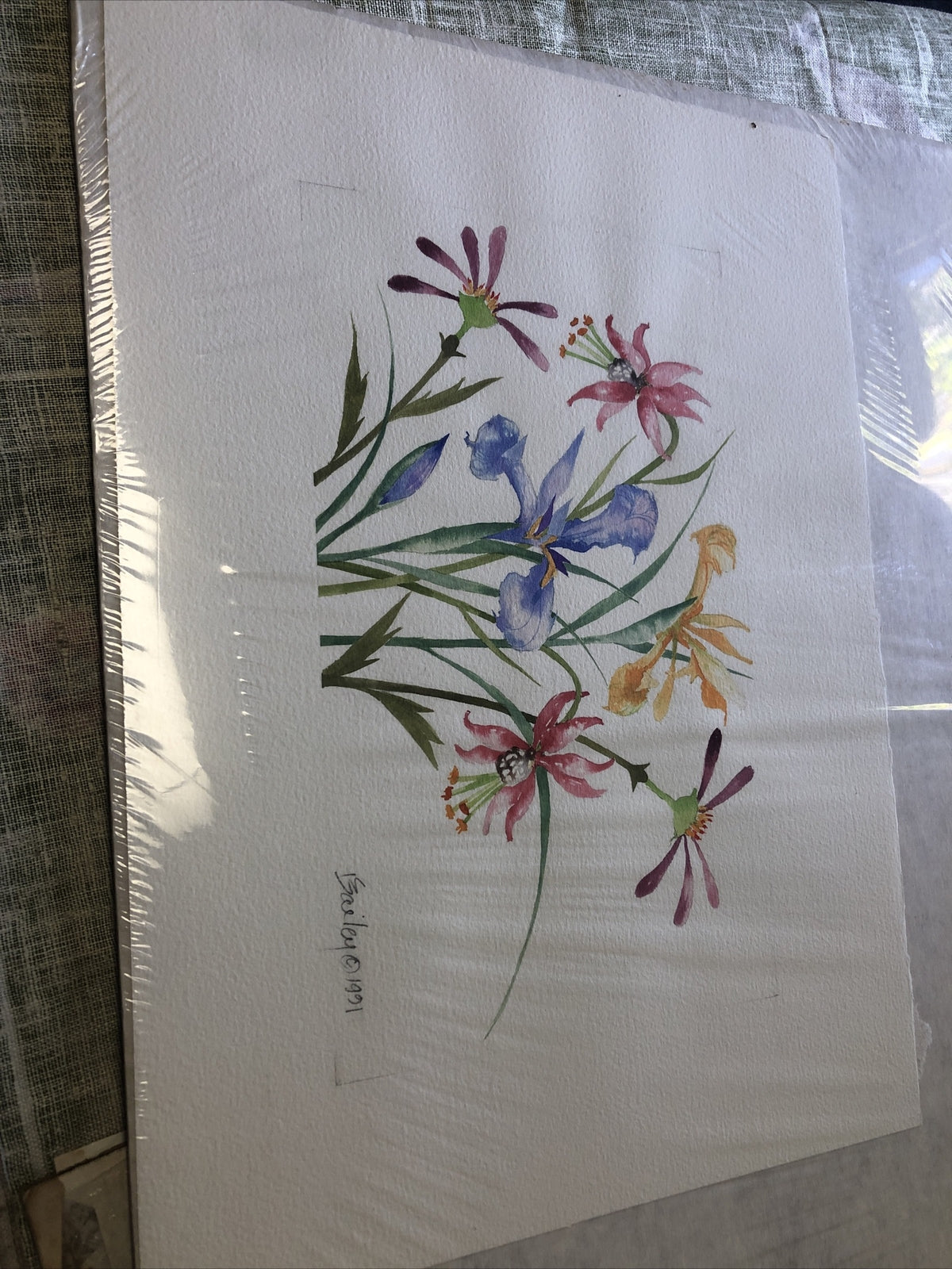 Vintage 1991 Floral Etching Singed By Bailey 15.5”x11”0