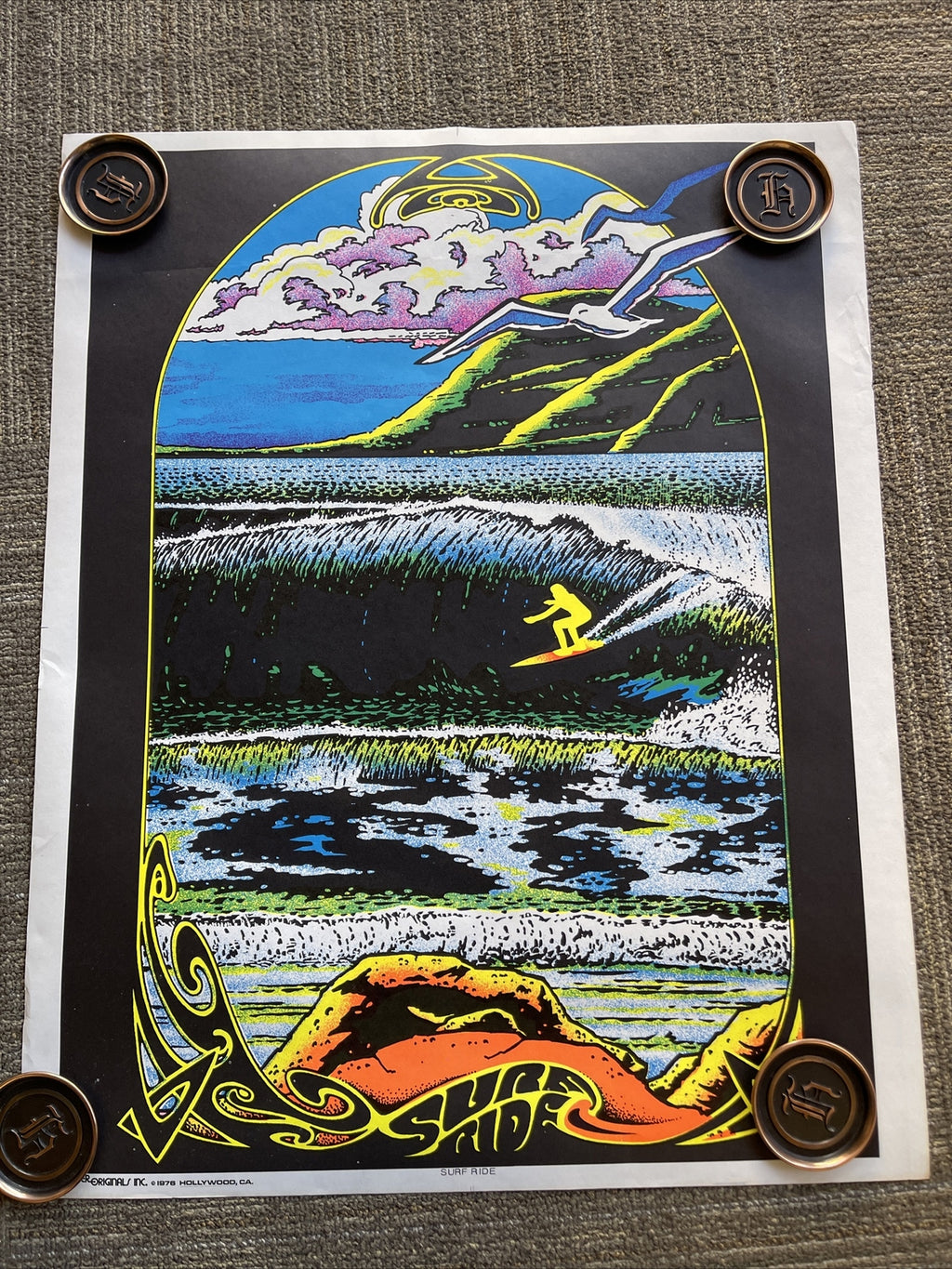 #183 SURF RIDE BLACK LIGHT VINTAGE POSTER BAR GARAGE 1976 HOLLYWOOD0