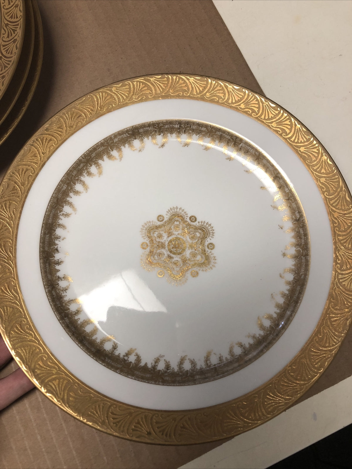 Vintage Lot Of 4 J.P.L. France J. Pouyat Limoges 8.5” SALAD PLATES Gold Design1