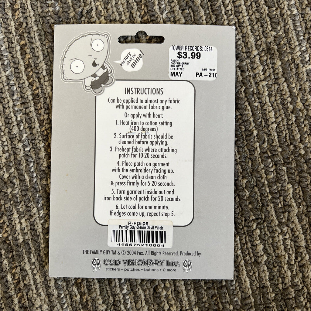 Stewie Devil Patch - Family Guy TV Show Cartoon Iron On Patch New, Rare, 20041