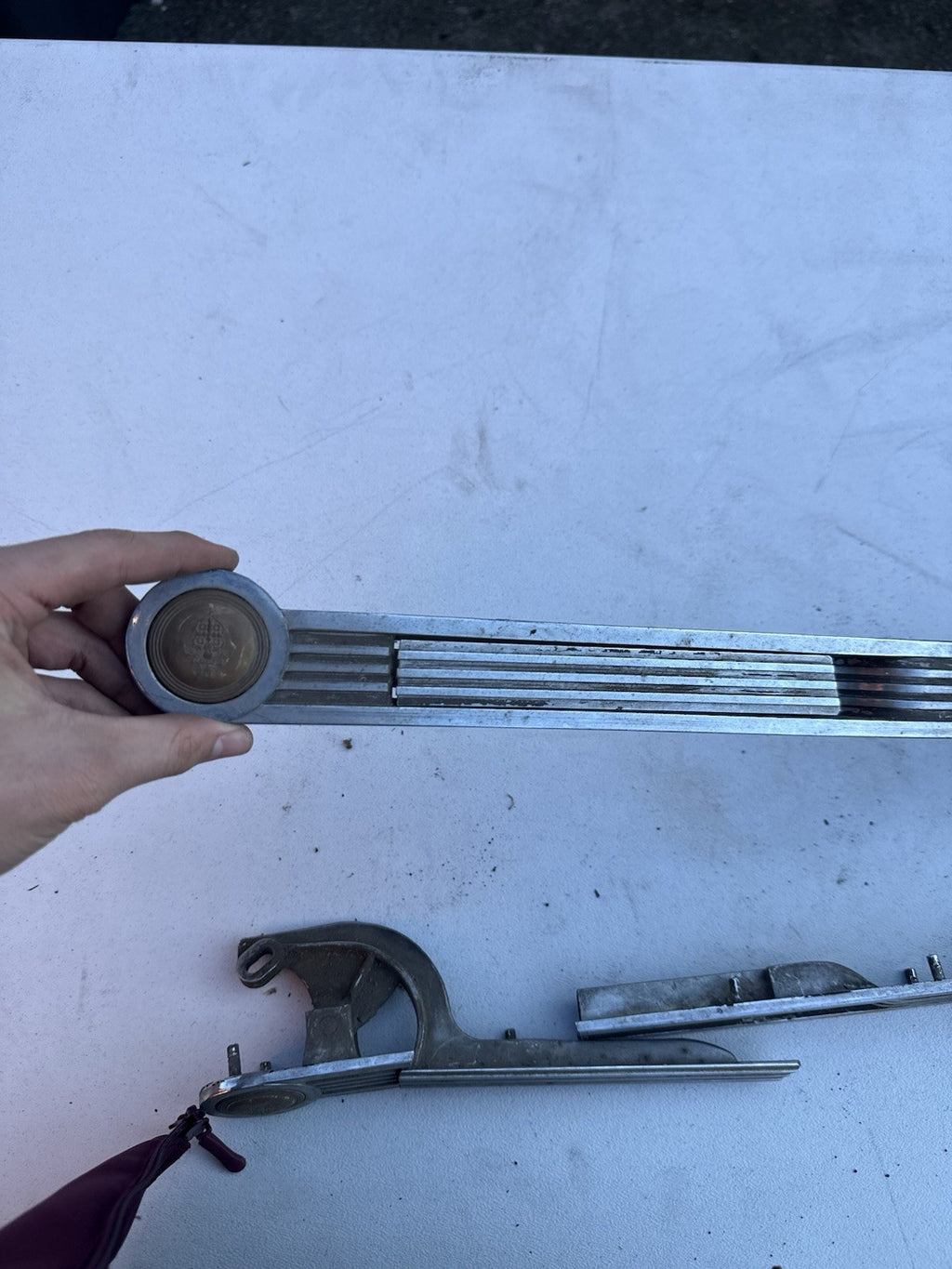 Vintage 1941-2 Packard 120 Scta Hood Side Lever Trim piece. Pair One Broken2