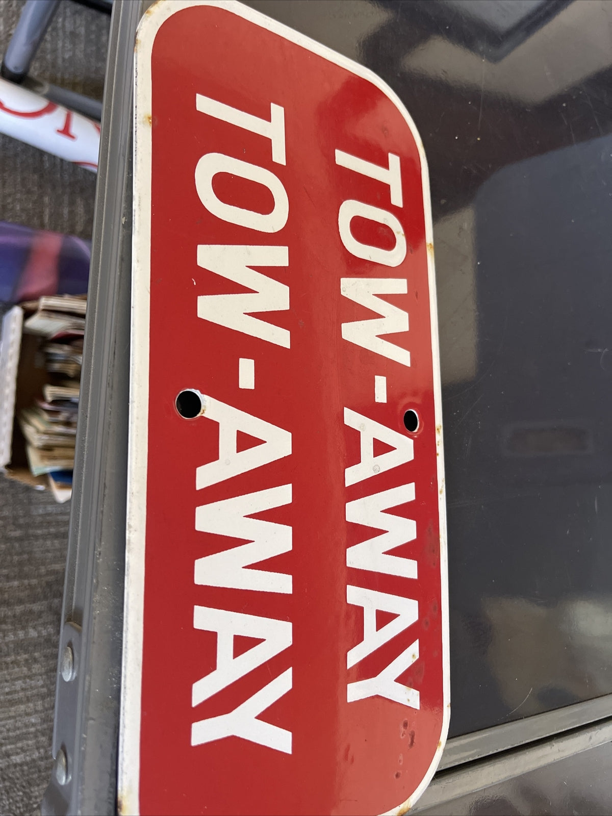 Nice Original Tow Away Porcelain Sign Zone County Sign 12” x 5.5” 1950-60s0