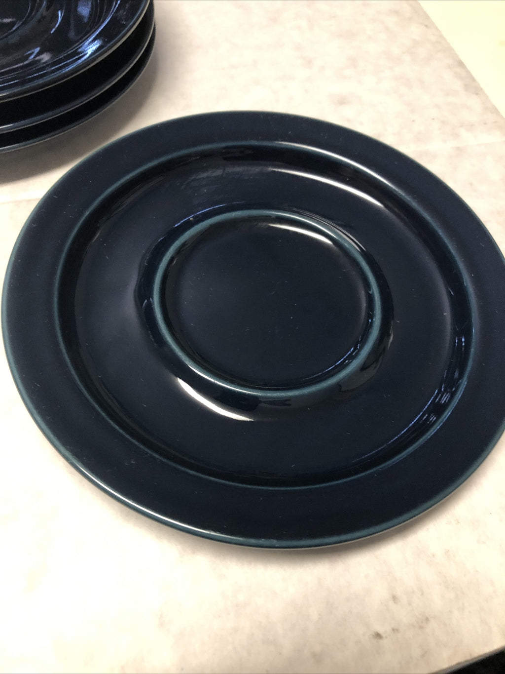 Vintage Lot Of 4 Dansk Bistro Navy Blue Plates Saucers 7” Portugal1