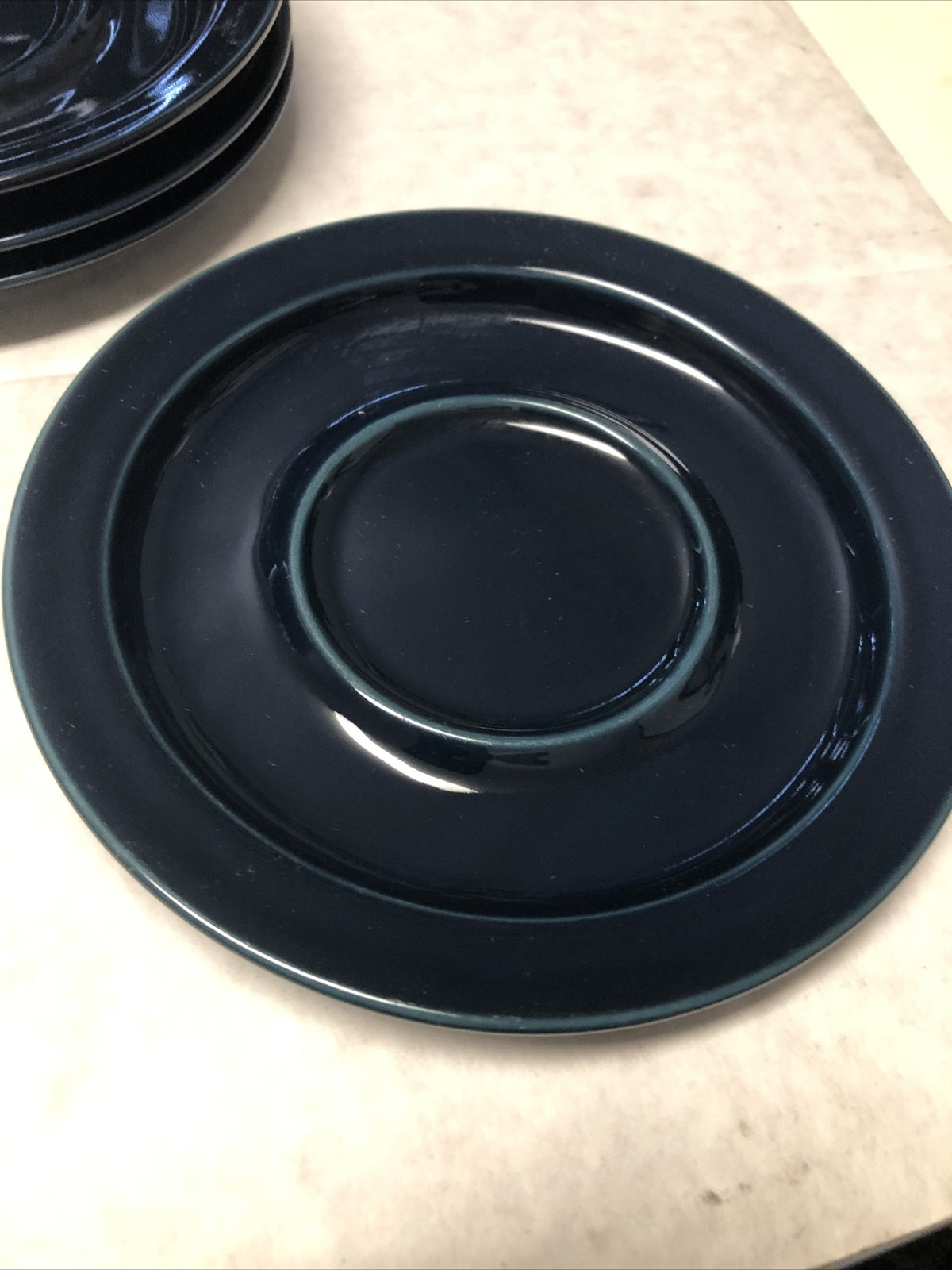 Vintage Lot Of 4 Dansk Bistro Navy Blue Plates Saucers 7” Portugal1