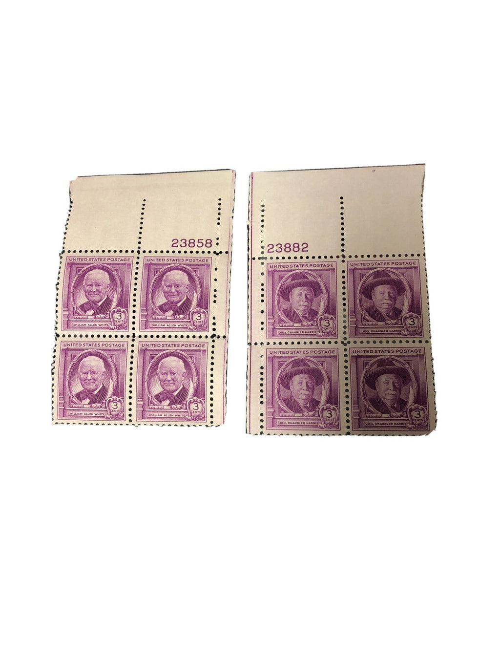Lot 2 Set 4:1948 William Allen White 3 Cent U.S. Block of & Joel Changer Hairris0