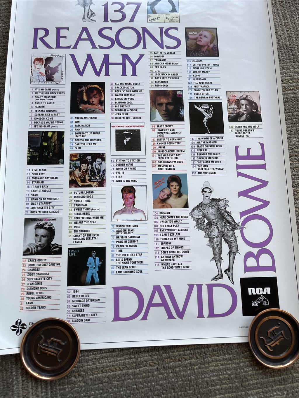 #7 1980 David Bowie Original Record Store Promo Poster 137 Reasons Why 27x17”6