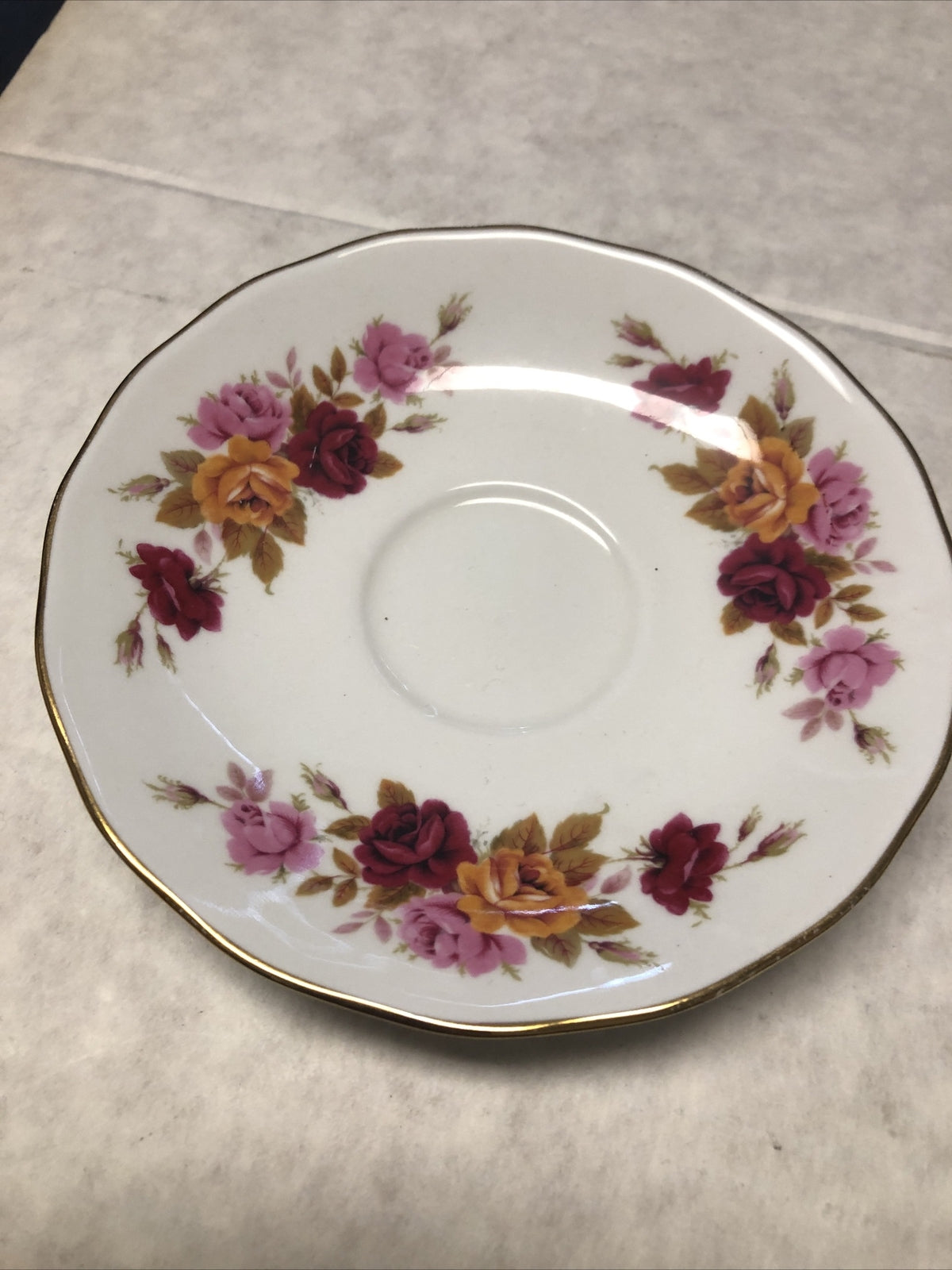 Vintage Queen Anne Pedestal Teacup and Saucer Pink & Red Roses English China2