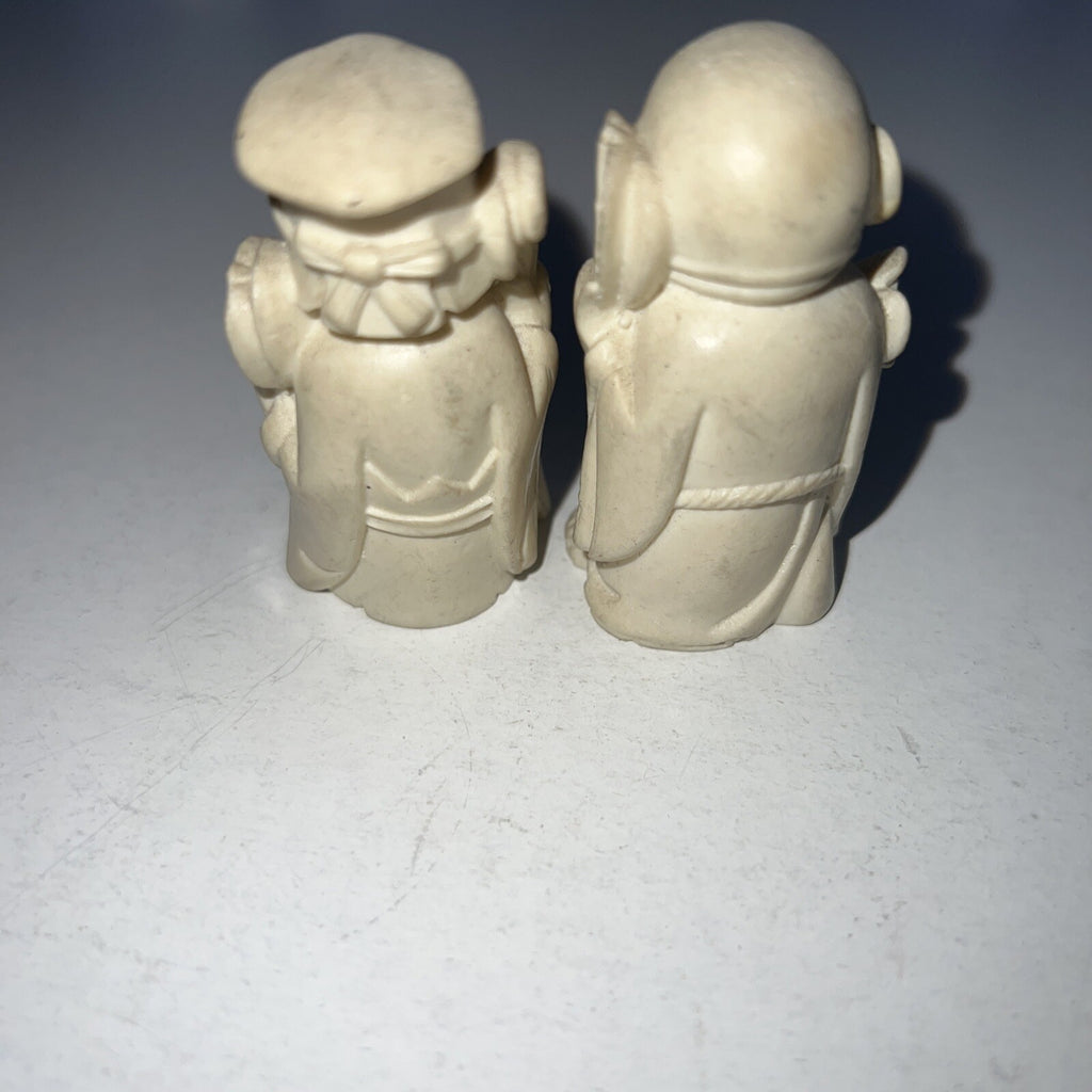 Small Vintage White Carved Confucius and Buddha Figurines 2