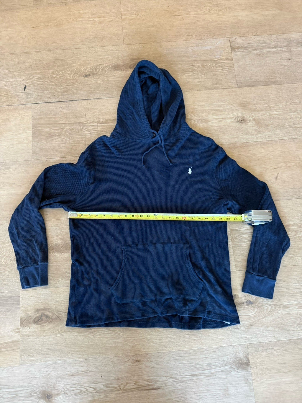 Polo Ralph Lauren Waffle Knit Hoodie Mens Blue Thermal Pullover sz XL2