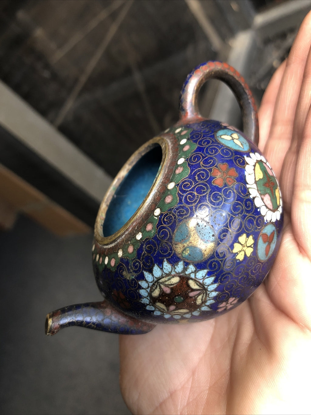 Vintage Handcrafted Mini Blue Teapot 2”x4”0