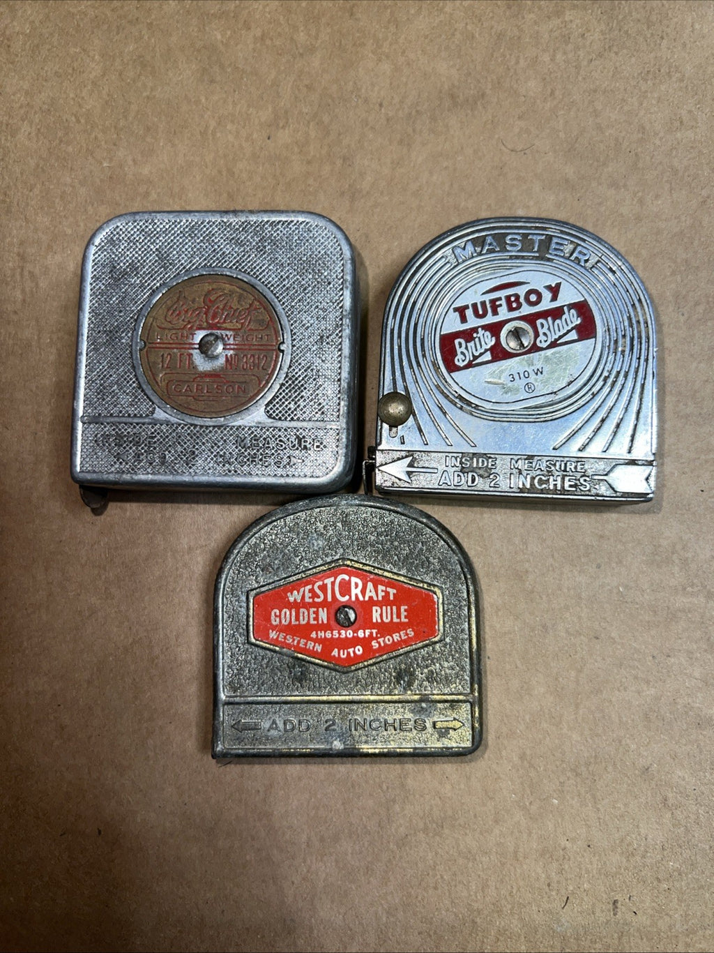 Lot of 3 Vintage USA Steel Tape Measures – Carlson, Tufboy, Westcraft0