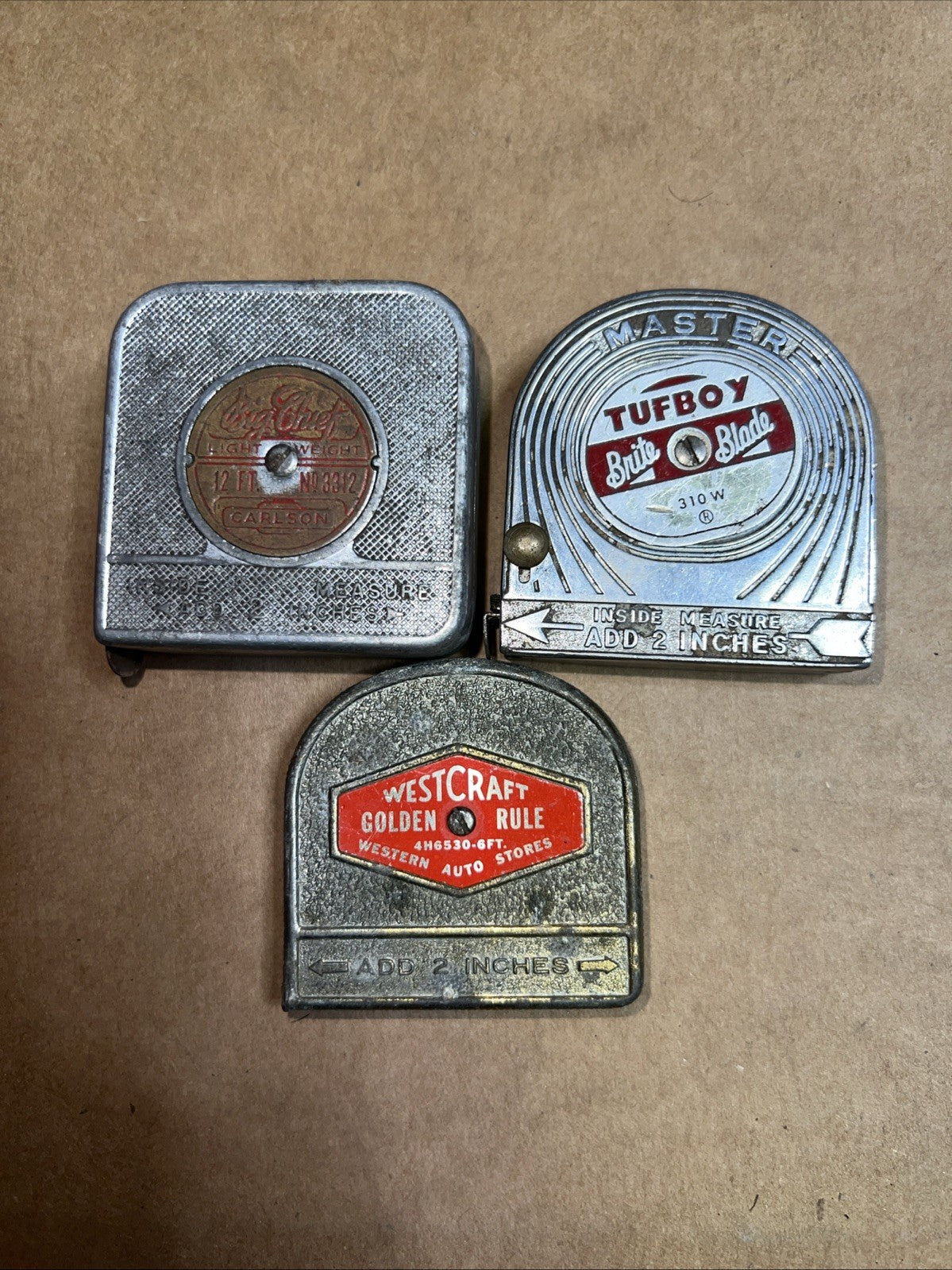 Lot of 3 Vintage USA Steel Tape Measures – Carlson, Tufboy, Westcraft0