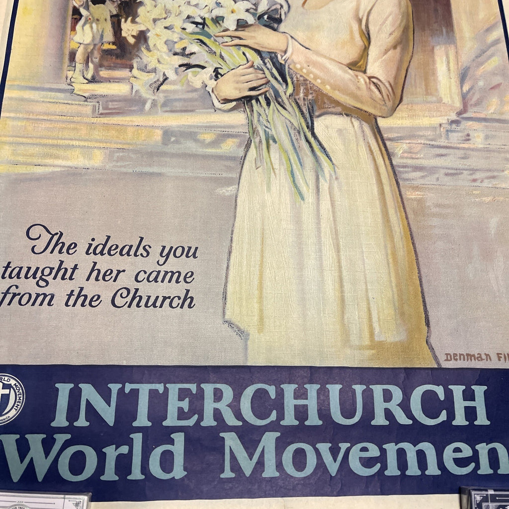 #197 Vintage 1940s Inter church World Movement Mother Daughter Poster 28x21”8