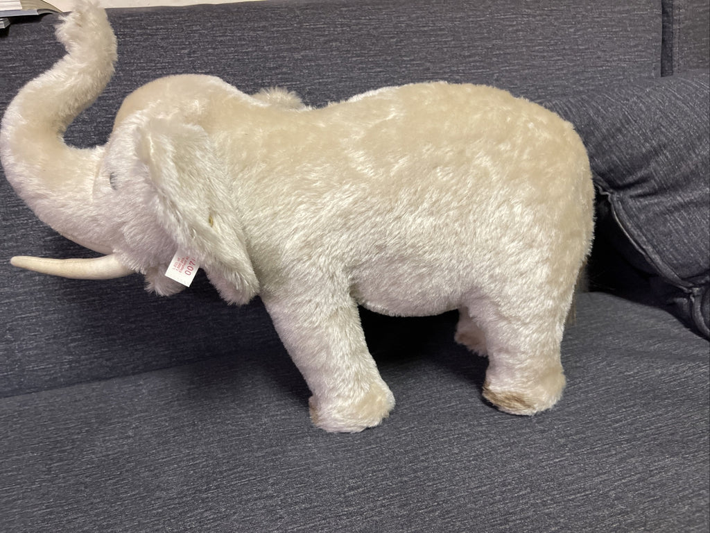 VTG STEIFF Original  White Elephant Germany w/Button Tag RARE Trunk Up5