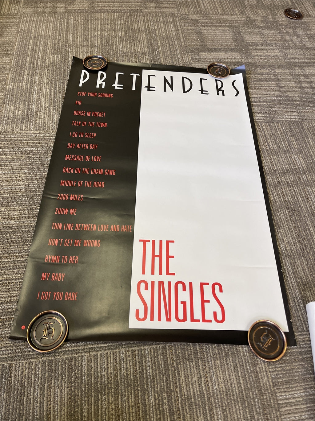 #145 PRETENDERS 1987 Record Store PROMO POSTER The Singles 23” X 35”5
