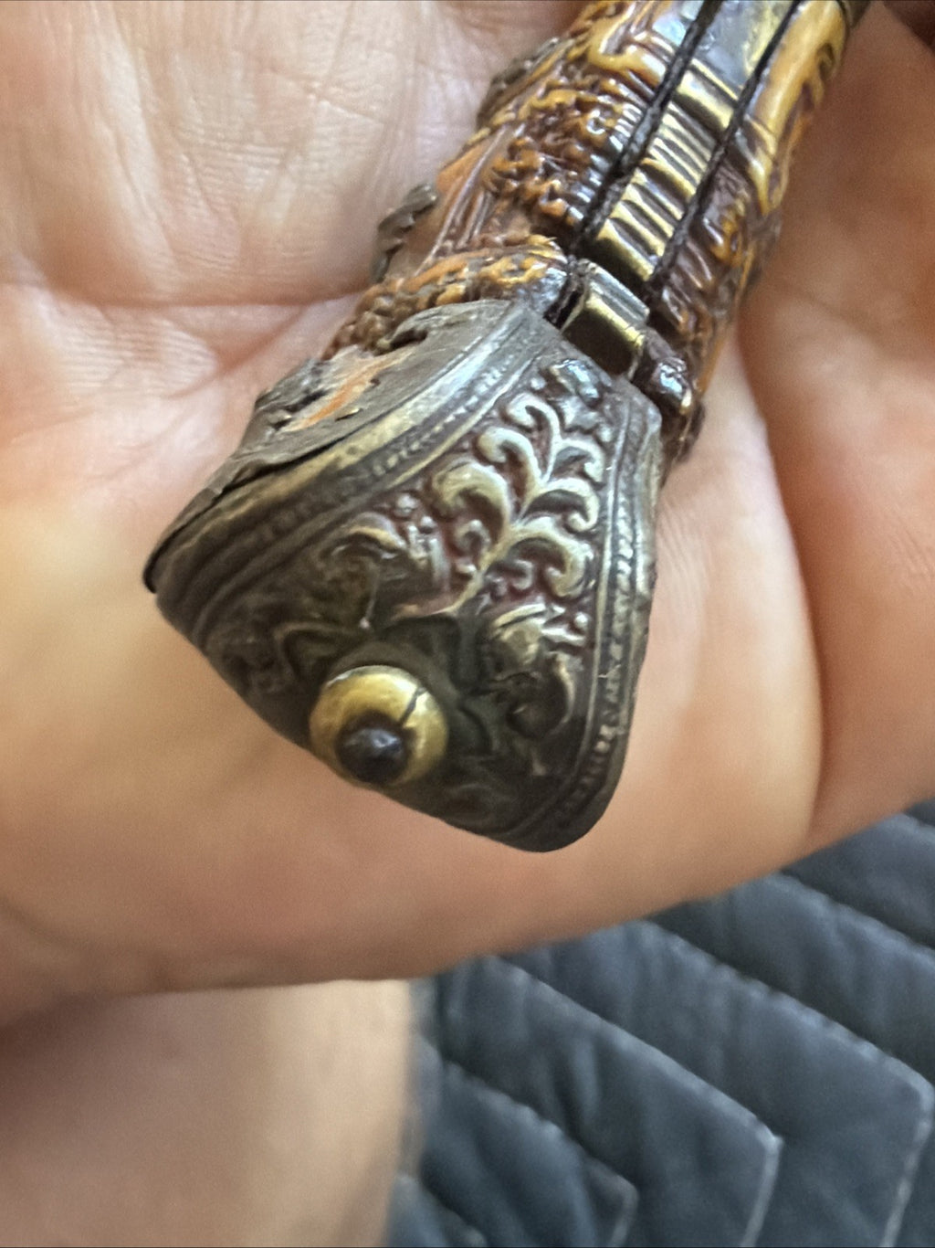 Piha Kaetta Dagger Knife Horn Brass Silver Sheath Wood Antique Sri Lanka Ceylon7