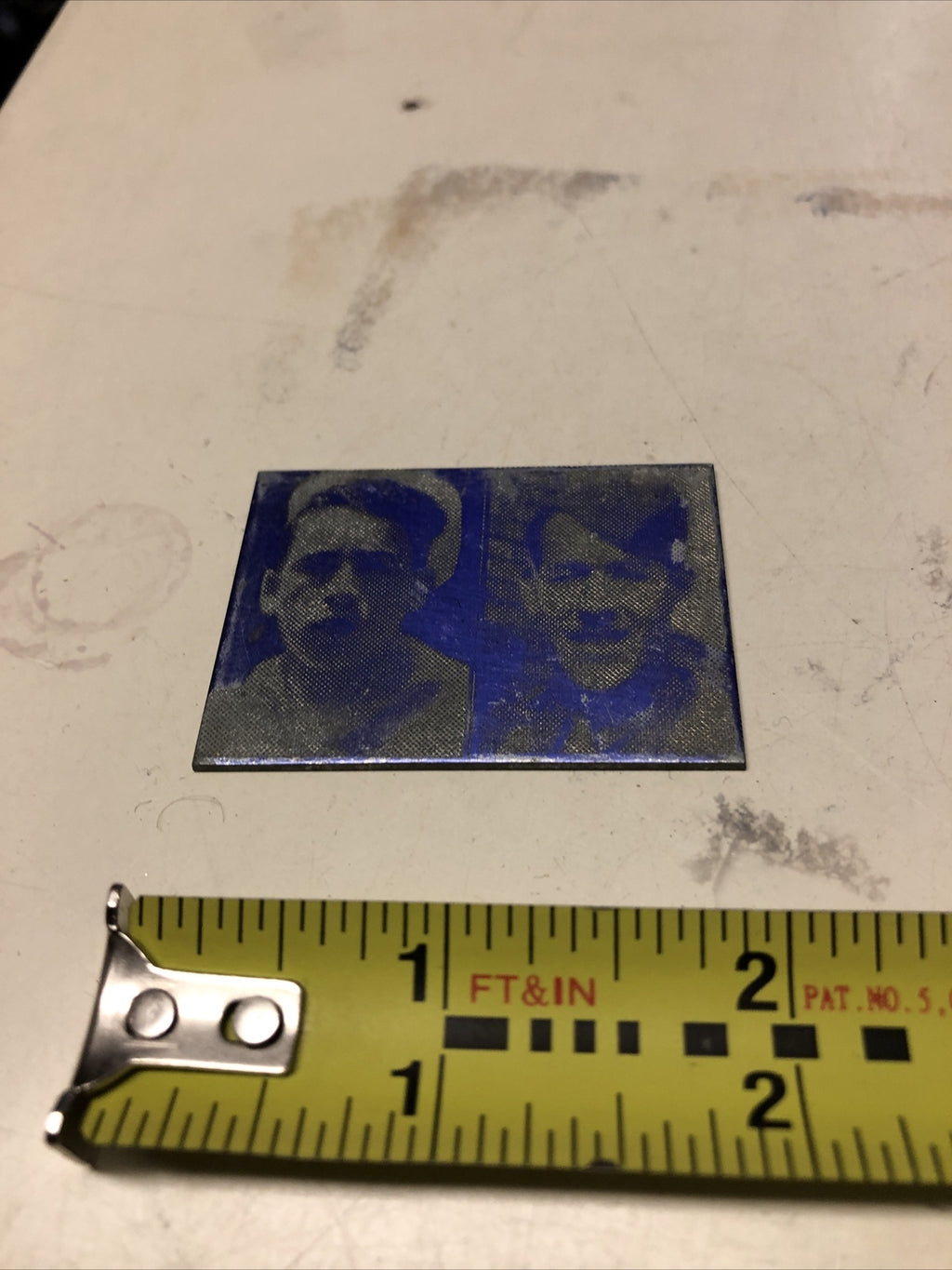 Antique Metal Printing Plate Block Photo Negative 1x2 Inch” Two Navy Officer0