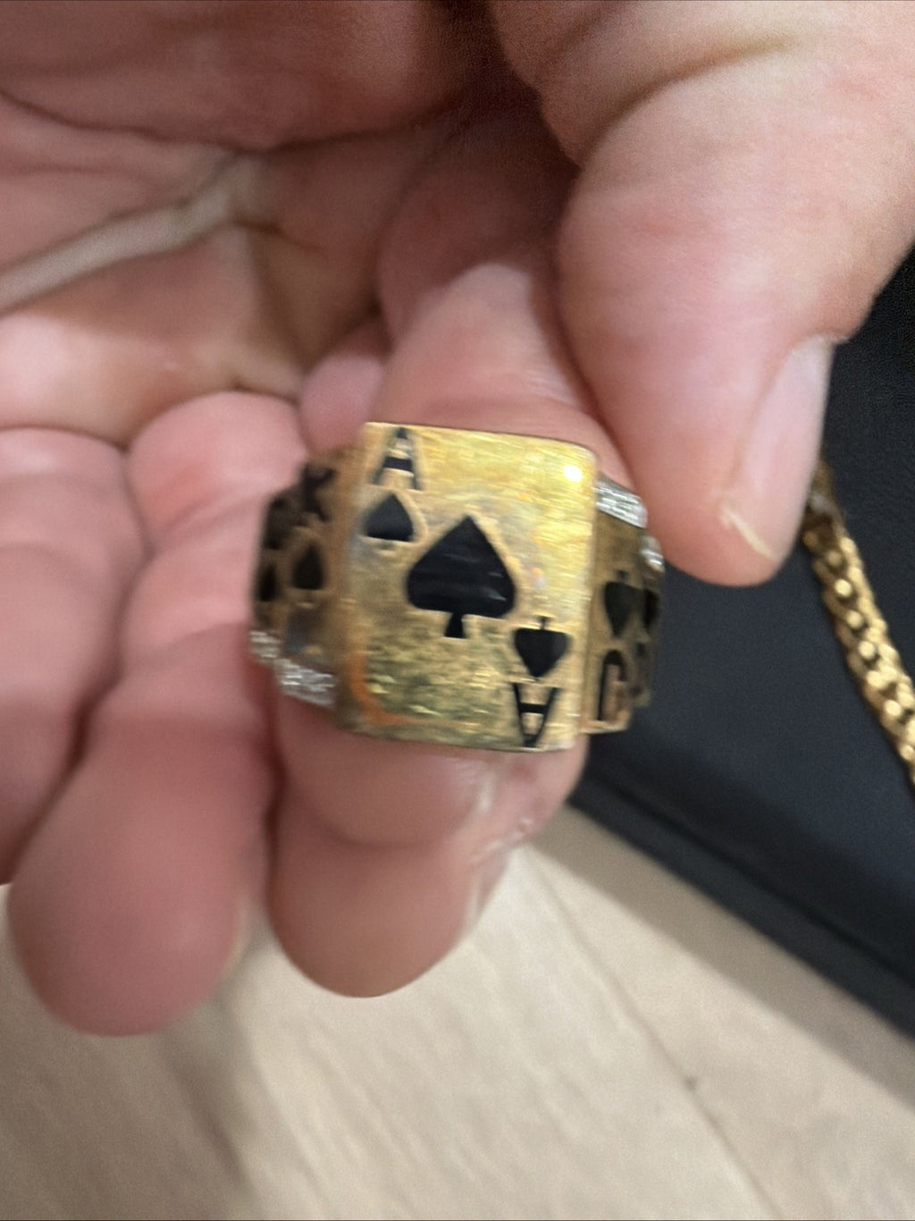 Lucky Aces vintage 40s-50s card gambling poker 925 Silver bracelet N Ring2