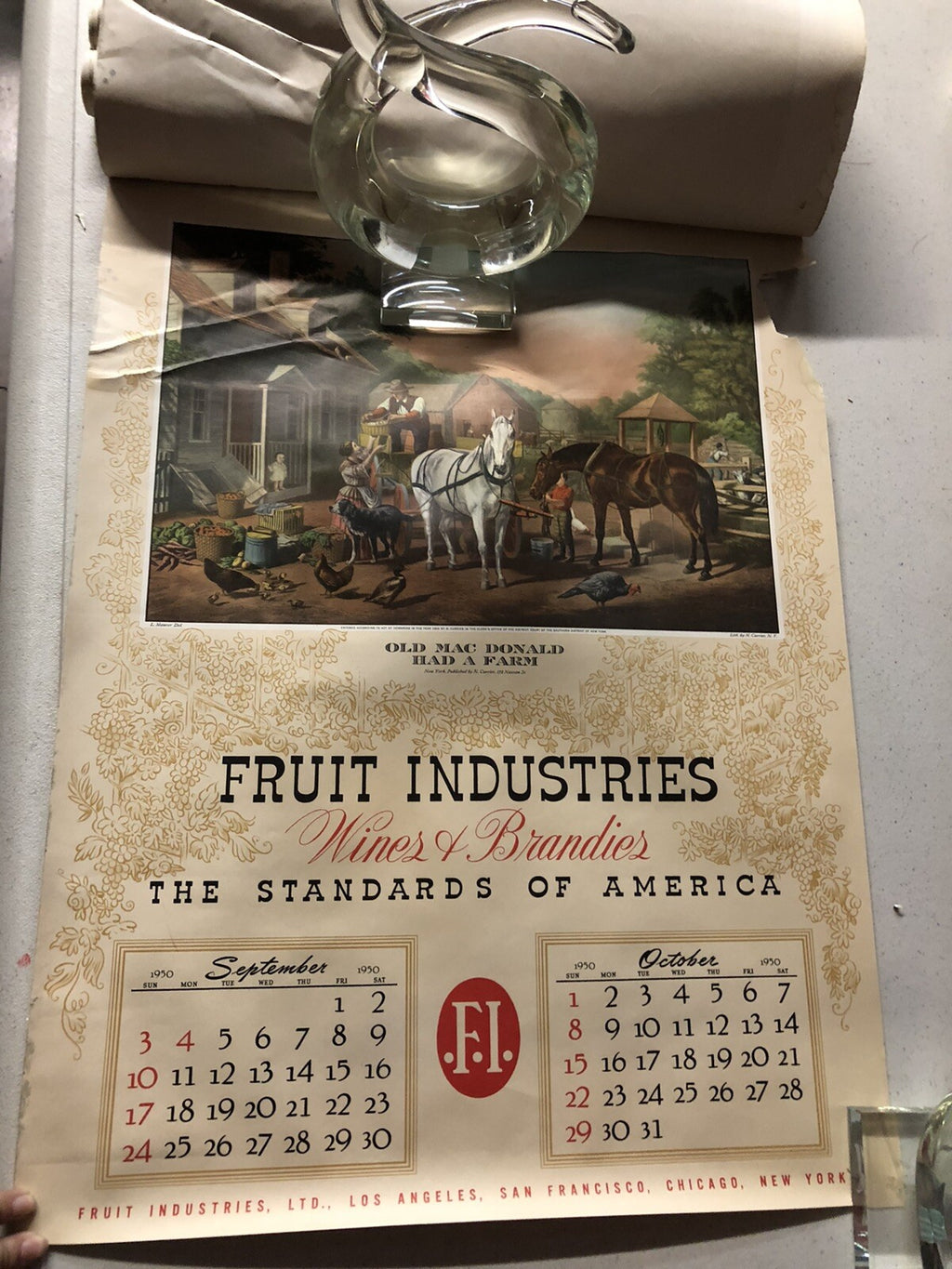 1950 Vintage Antique Calendar Advertising Fruit Industries Wine and Brandies6