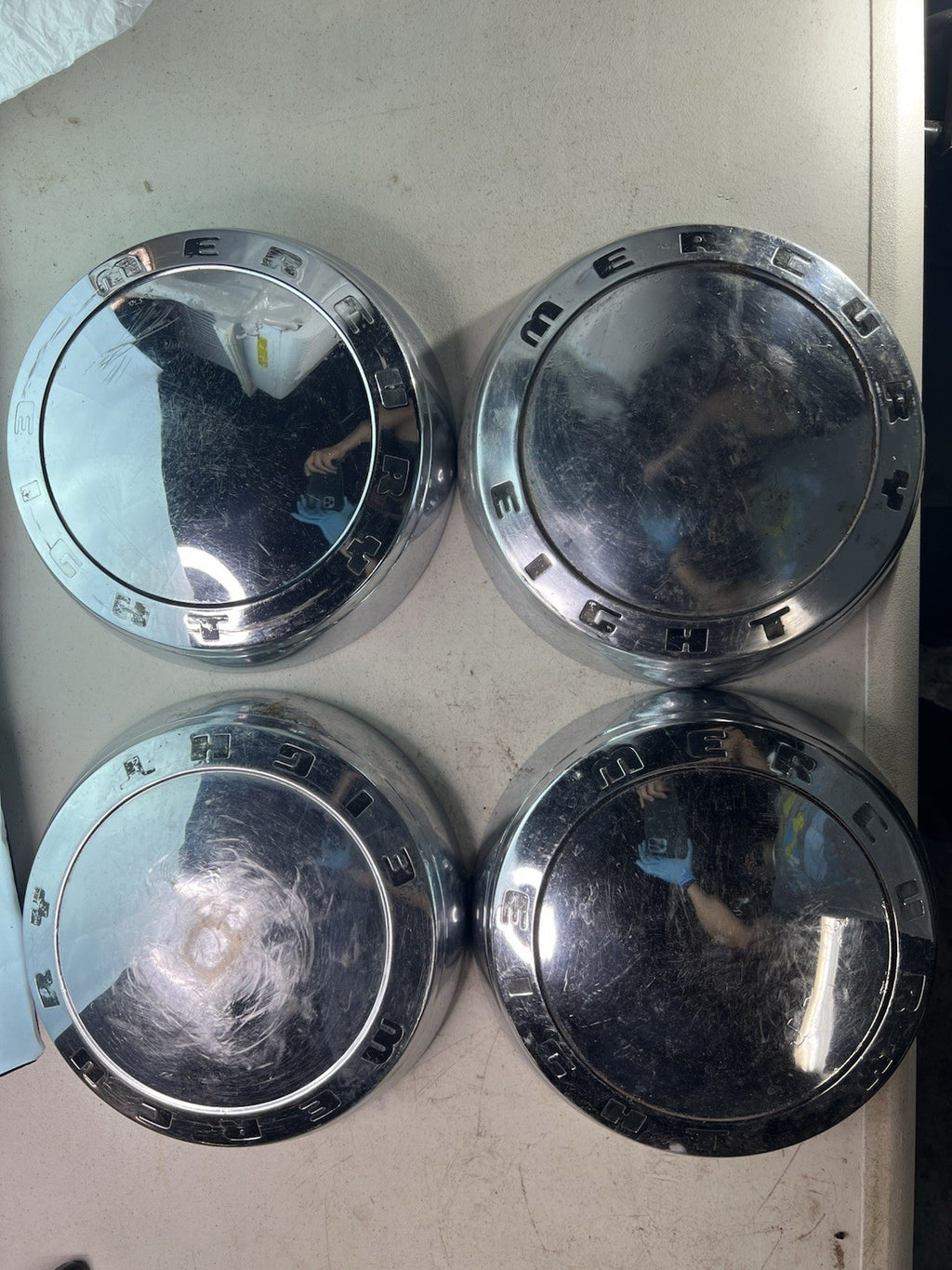Vintage MERCURY EIGHT Chrome Hubcaps – Set of 4 – Rat Rod / Restoration Parts0