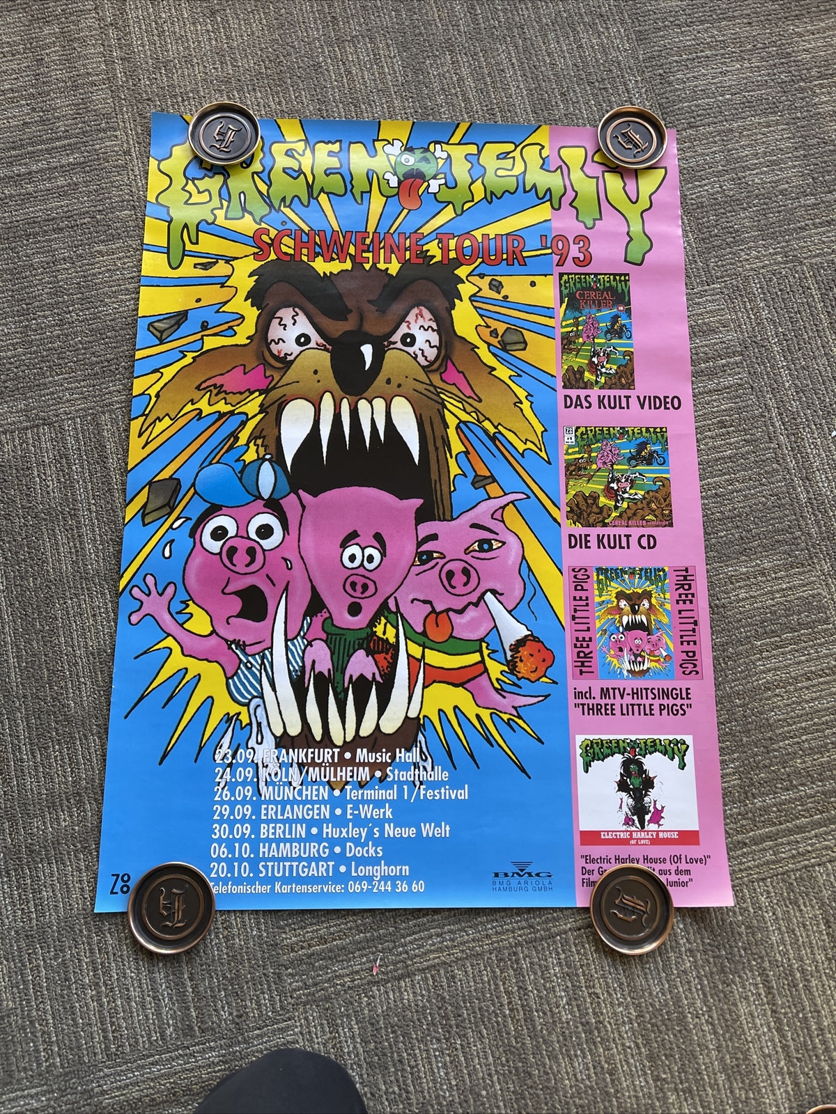 #1 1993 3 Little Pigs GREEN JELLY Schweine Your Anarchy In UK Promo Poster 23x330