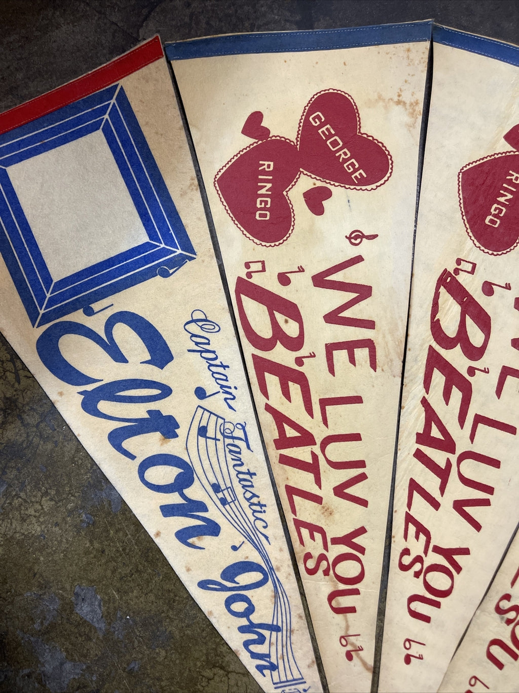 The Beatles Elton John Original 1960's 29” X 12” Pennant Lot Of 42