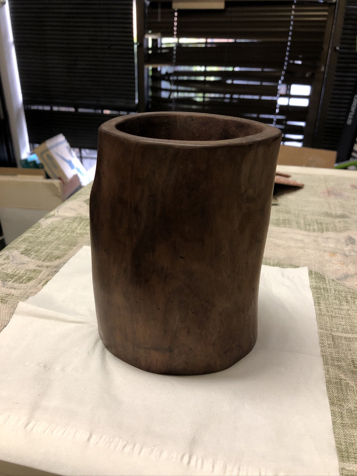 Vintage solid Wooden dice cup Candle Holder / Vase 5.5”x4”0